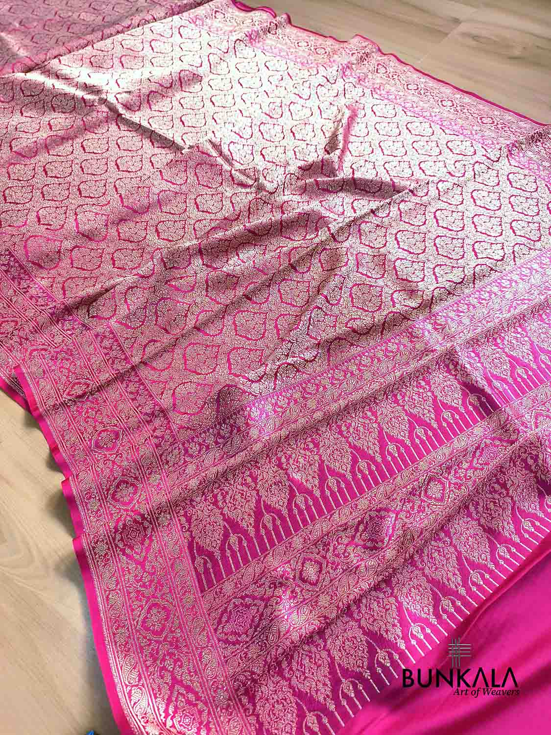 Hot Pink Brocade Weaved Banarasi Mashru Silk Saree
