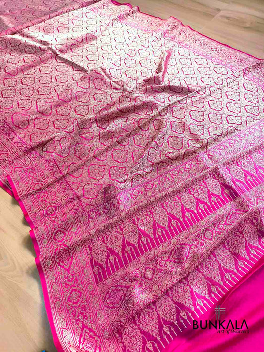 Hot Pink Brocade Weaved Banarasi Mashru Silk Saree