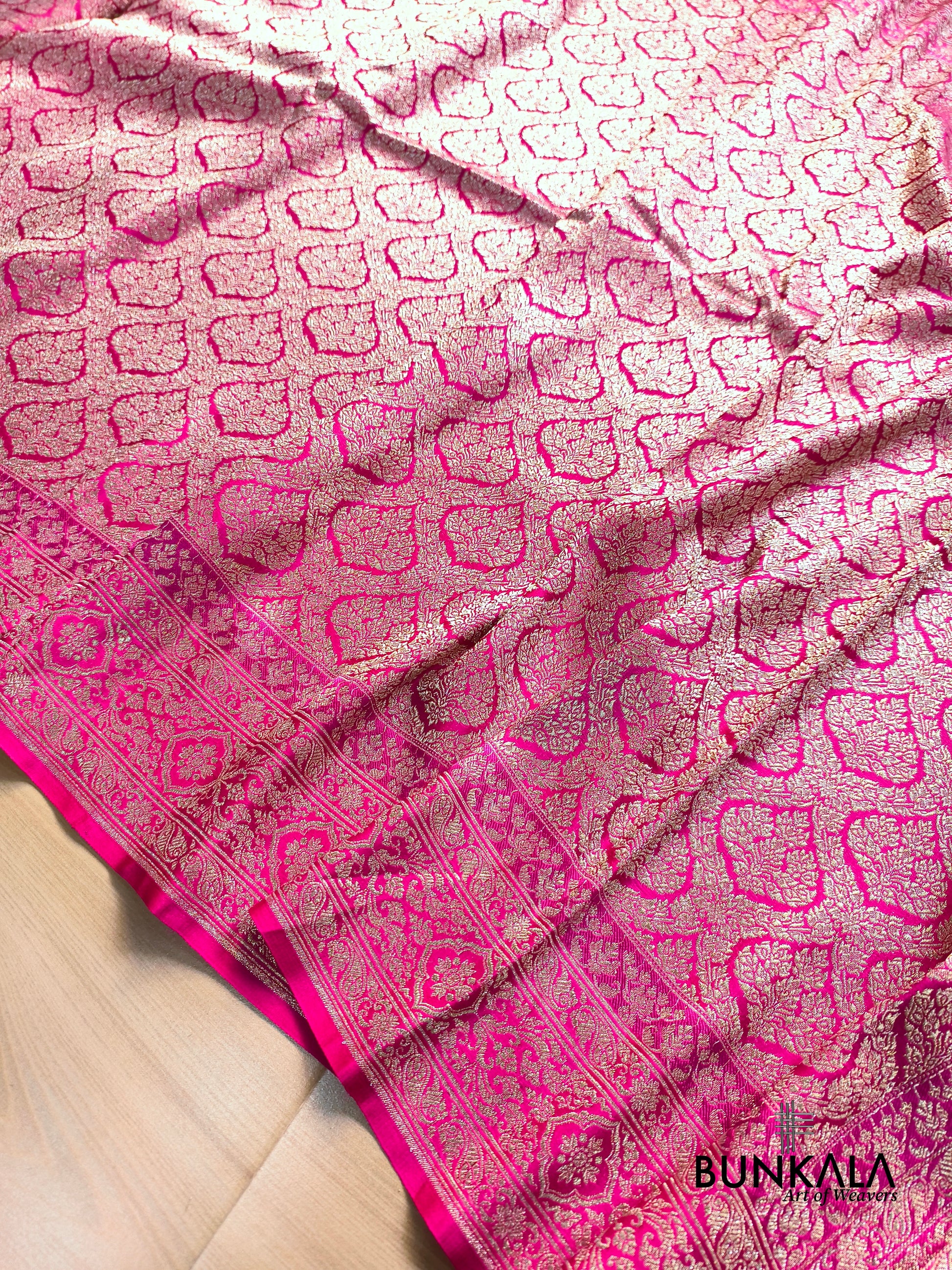 Hot Pink Brocade Weaved Banarasi Mashru Silk Saree
