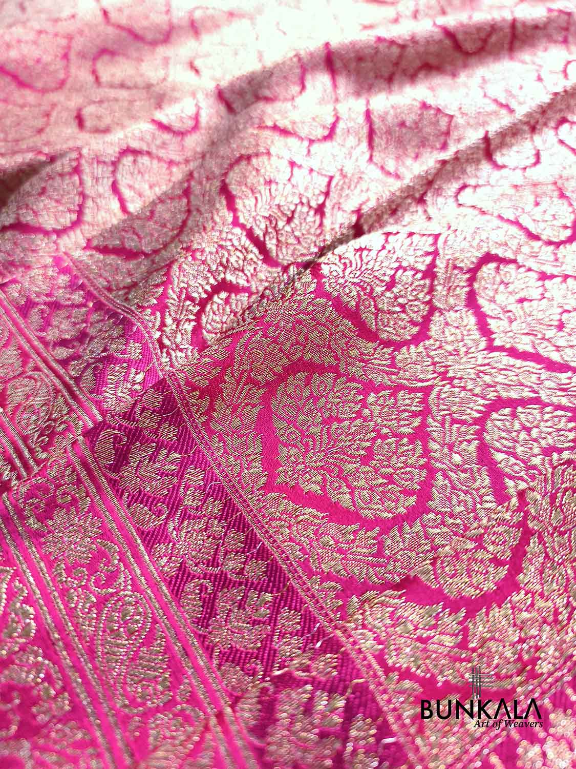 Hot Pink Brocade Weaved Banarasi Mashru Silk Saree
