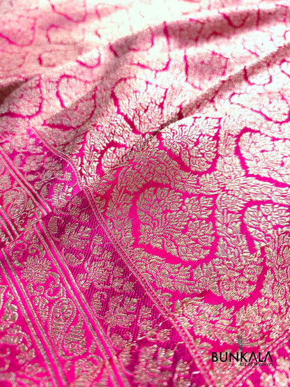 Hot Pink Brocade Weaved Banarasi Mashru Silk Saree