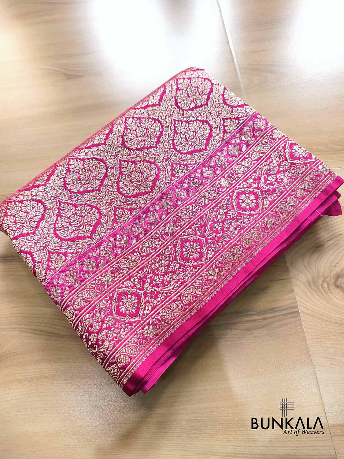 Hot Pink Brocade Weaved Banarasi Mashru Silk Saree
