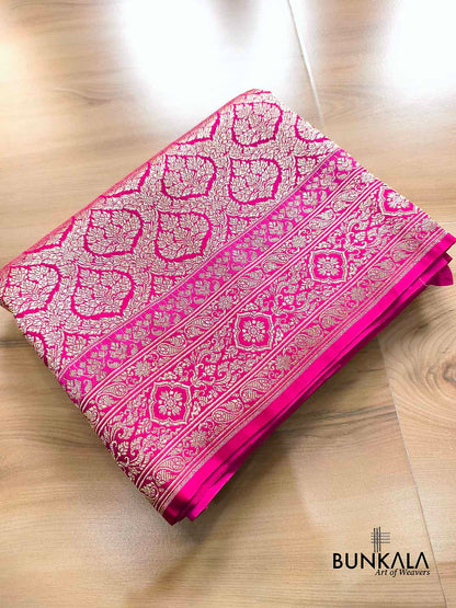 Hot Pink Brocade Weaved Banarasi Mashru Silk Saree