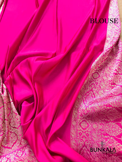 Hot Pink Brocade Weaved Banarasi Mashru Silk Saree