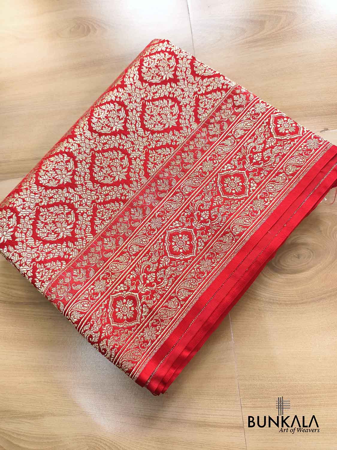Bridal Red Brocade Weaved Banarasi Mashru Silk Saree