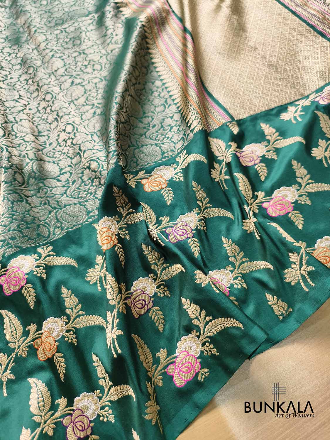 Bottle Green Big Skirt Kadwa Meenakari Border Tanchui Handwoven Banarasi Pure Katan Silk Saree