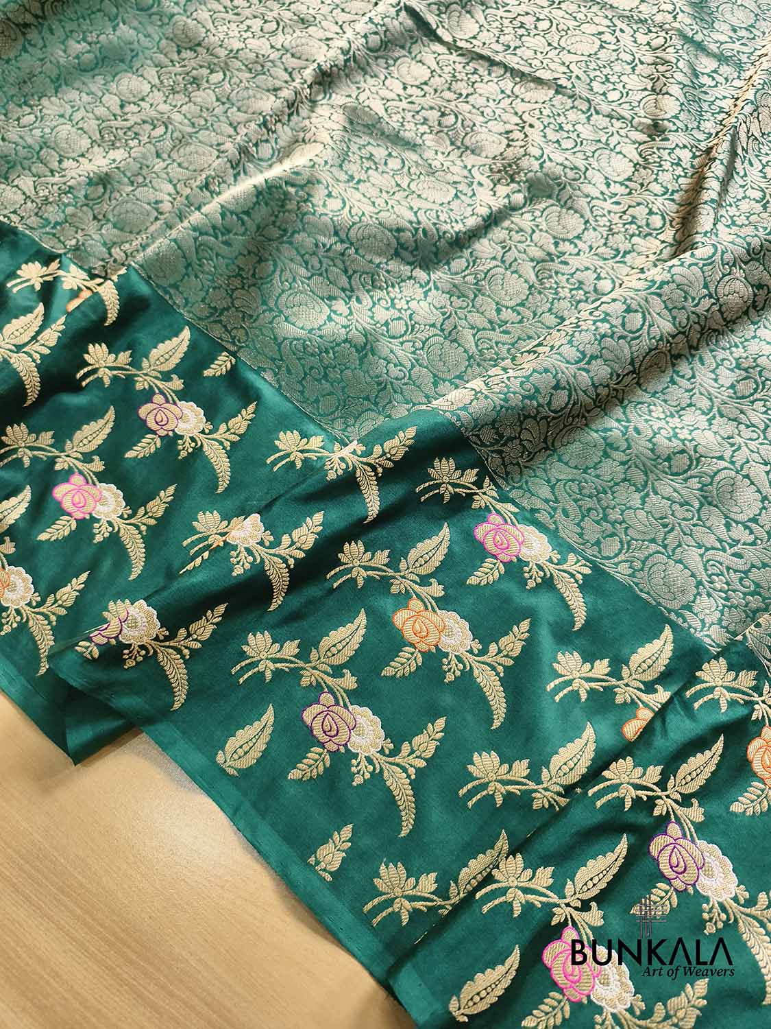 Bottle Green Big Skirt Kadwa Meenakari Border Tanchui Handwoven Banarasi Pure Katan Silk Saree