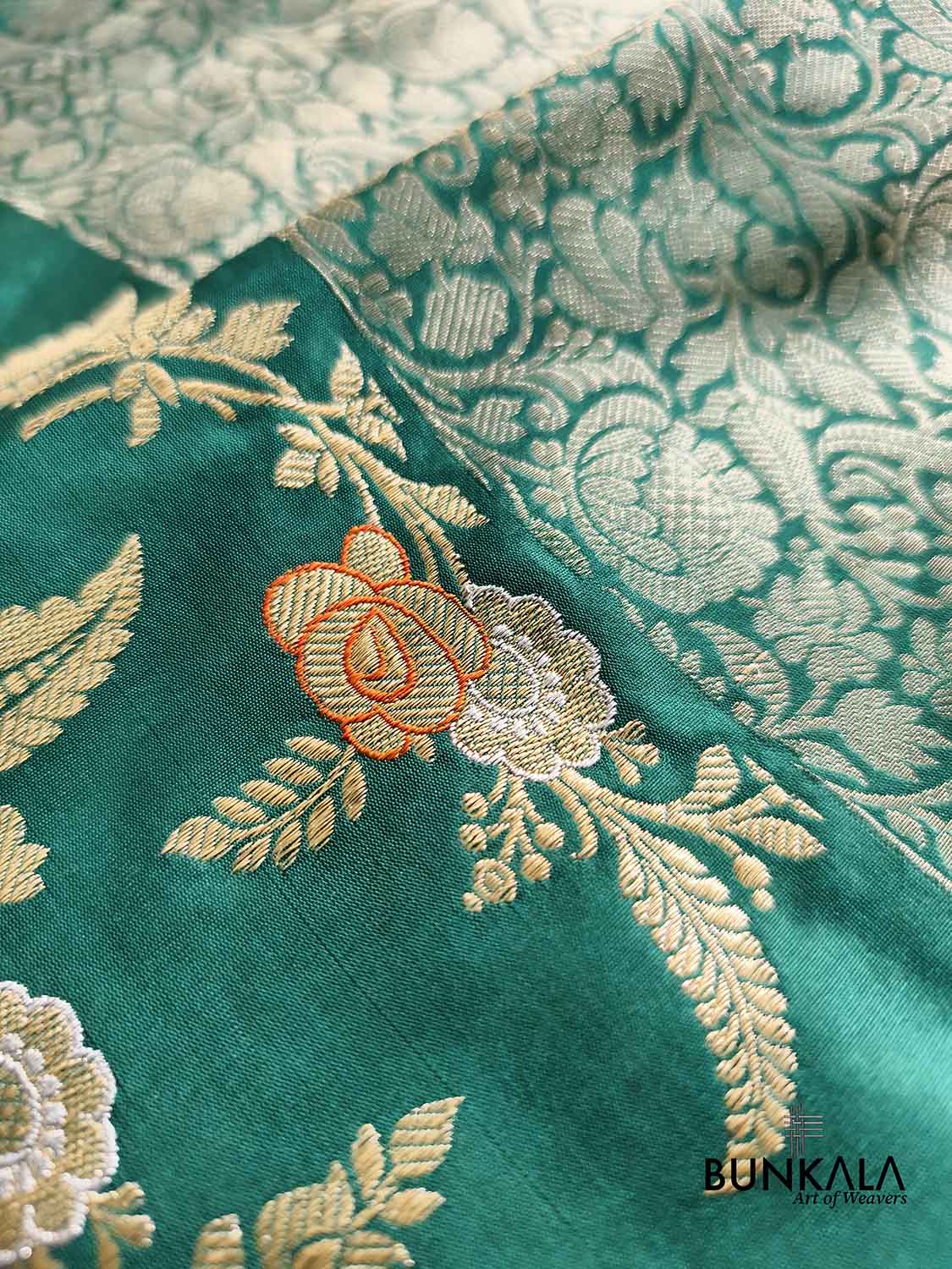 Bottle Green Big Skirt Kadwa Meenakari Border Tanchui Handwoven Banarasi Pure Katan Silk Saree