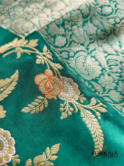Bottle Green Big Skirt Kadwa Meenakari Border Tanchui Handwoven Banarasi Pure Katan Silk Saree
