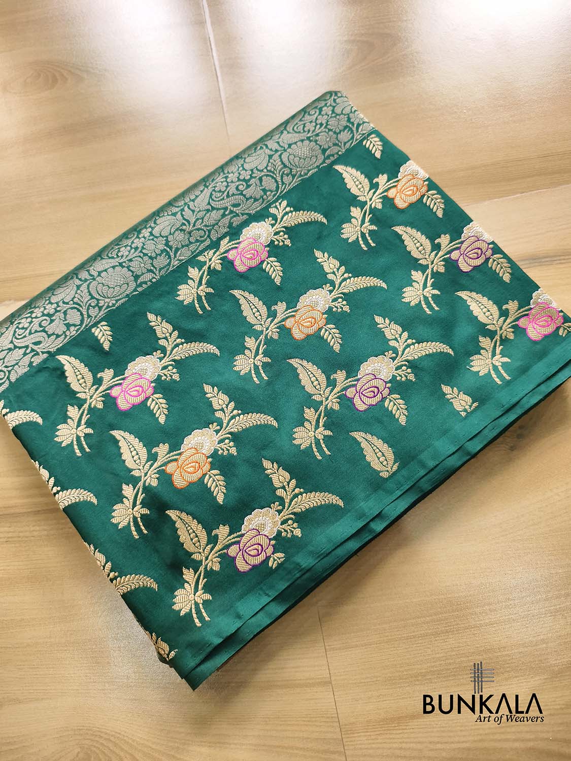Bottle Green Big Skirt Kadwa Meenakari Border Tanchui Handwoven Banarasi Pure Katan Silk Saree