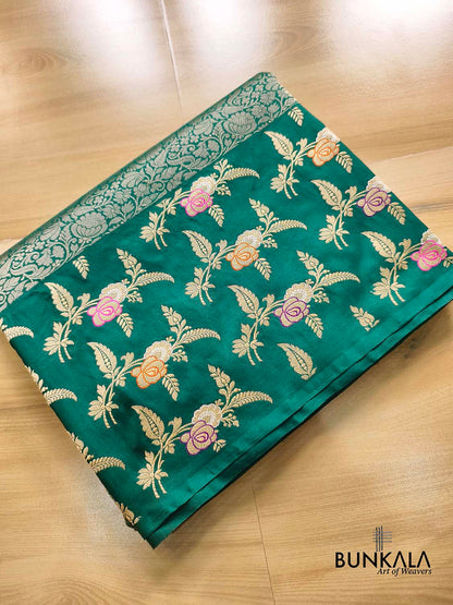 Bottle Green Big Skirt Kadwa Meenakari Border Tanchui Handwoven Banarasi Pure Katan Silk Saree