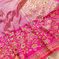 Pink Geometrical Design Tanchui Body Handloom Pure Katan Silk Big Meenakari Skirt Border Banarasi Saree