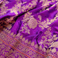 Purple Traditional Floral Jaal Design Kadwa Handweaved Pure Katan Silk Banarasi Saree