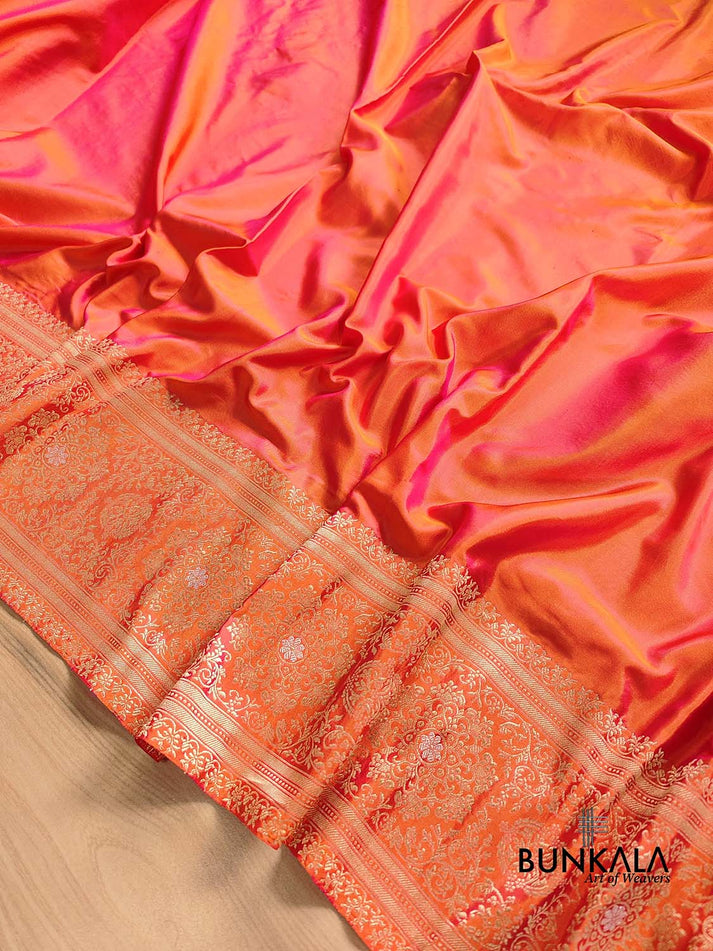 Shop Pink and Orange Plain Katan Silk Kadwa Sona Rupa Banarasi Saree ...