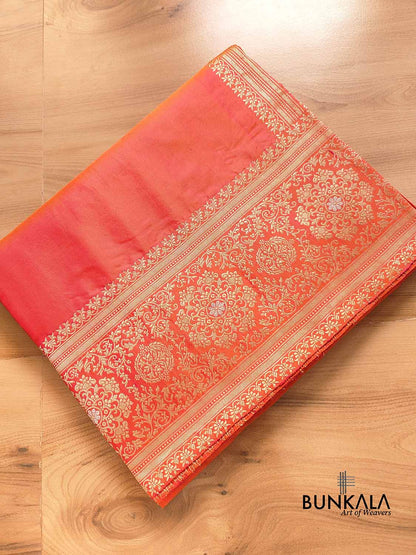 Pink and Orange Two tone Shot Color Plain Handloom Pure Katan Silk Kadwa Sona Rupa Border Banarasi Saree with Brocade Blouse
