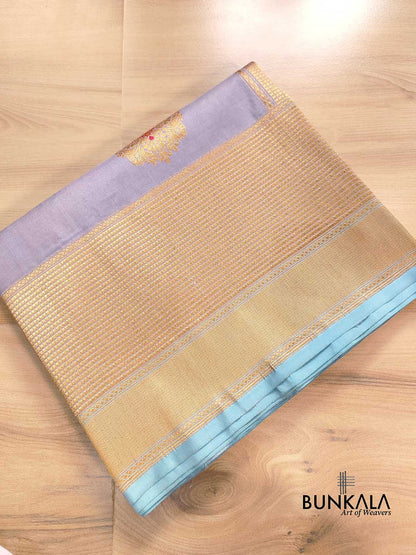 Grey Antique Zari Big Allover Meenakari Kadwa Handweaved Buta Pure Katan Silk Banarasi Saree
