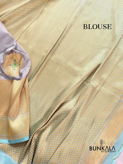 Grey Antique Zari Big Allover Meenakari Kadwa Handweaved Buta Pure Katan Silk Banarasi Saree