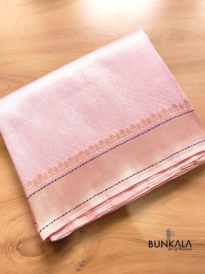 Light Pink Silver Zari Tanchui Body Mughal Design Handloom Pure Katan Silk Meenakari Pallu Banarasi Saree
