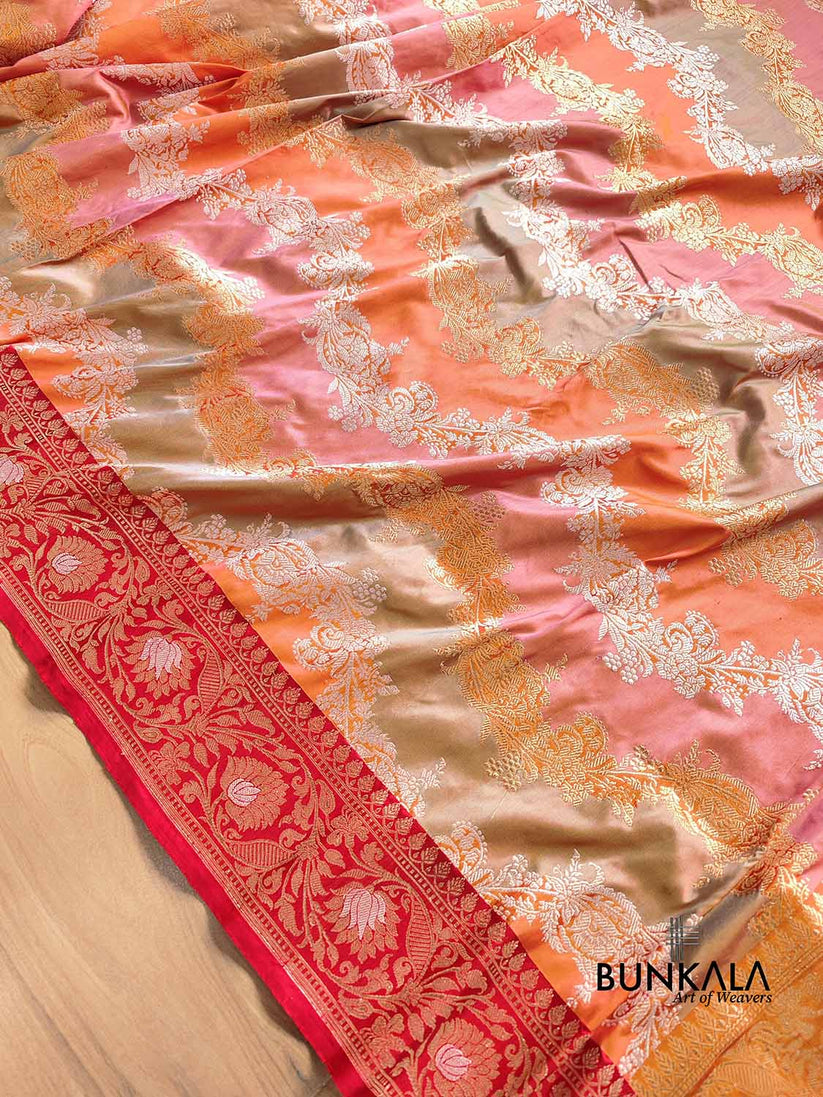 Shop Multicolor Rangkaat Kadwa Gold Silver Katan Silk Banarasi Saree ...