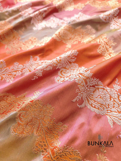 Pastel Multicolor Rangkaat Kadwa Handweaved Gold and Silver Zari Pure Katan Silk Banarasi Saree with Red Contrast Border