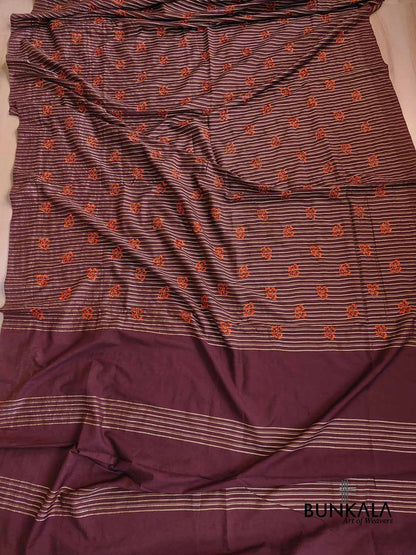 Maroon Cotton Embroidered Meenakari Floral Buti Work Saree