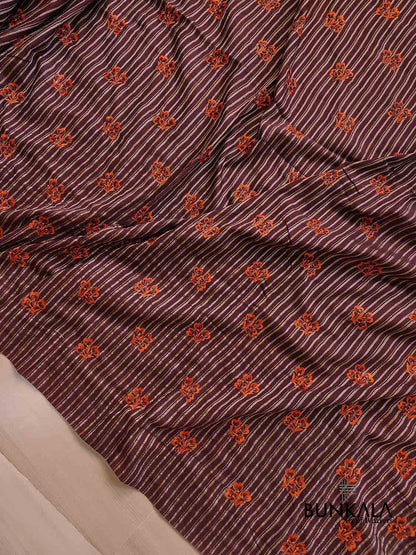 Maroon Cotton Embroidered Meenakari Floral Buti Work Saree