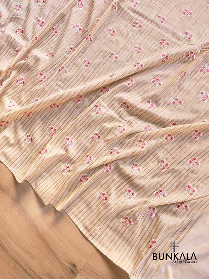 Off White Cotton Embroidered Meenakari Floral Buti Work Saree