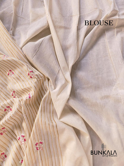 Off White Cotton Embroidered Meenakari Floral Buti Work Saree