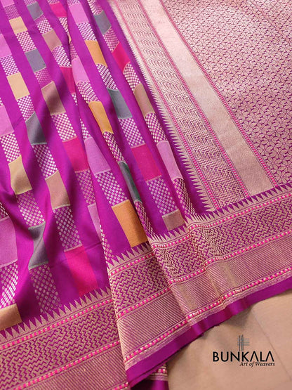 Magenta Pink Geometrical Rangkat Kadwa Handweaved Banarasi Pure Katan Silk Saree