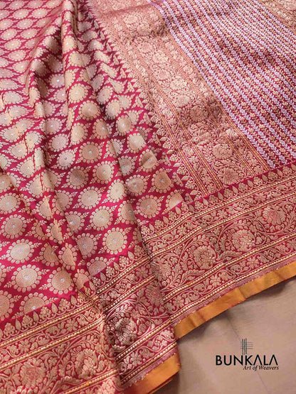 Maroon Heritage Design Tanchui Kadwa Handweaved Border Sona Rupa Banarasi Pure Katan Silk Saree