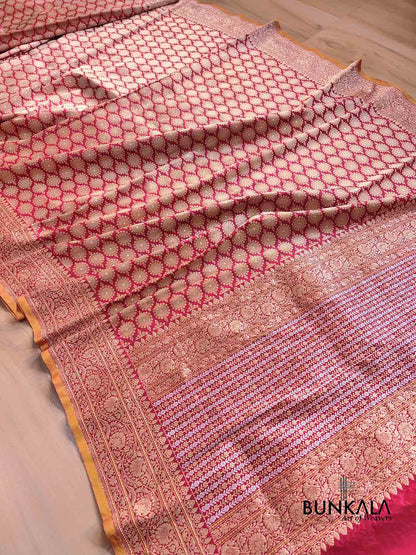 Maroon Heritage Design Tanchui Kadwa Handweaved Border Sona Rupa Banarasi Pure Katan Silk Saree