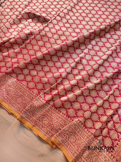 Maroon Heritage Design Tanchui Kadwa Handweaved Border Sona Rupa Banarasi Pure Katan Silk Saree