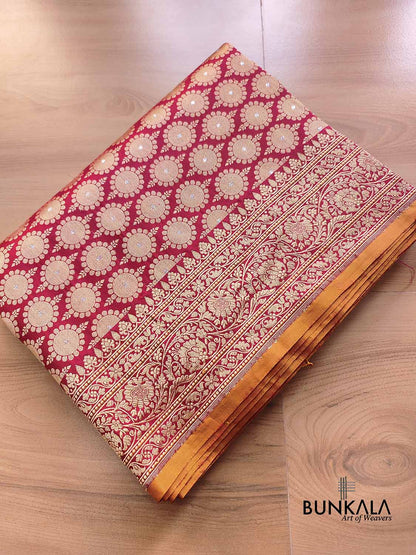 Maroon Heritage Design Tanchui Kadwa Handweaved Border Sona Rupa Banarasi Pure Katan Silk Saree