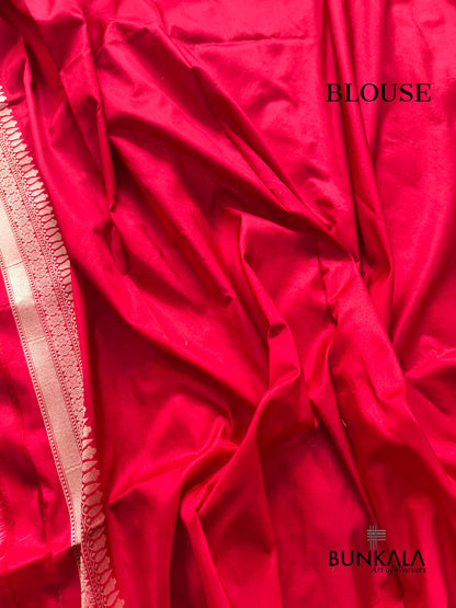 Bright Red Heritage Paisley Design Meenakari Handloom Banarasi Pure Katan Silk Saree