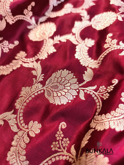 Maroon Floral Jaal Banarasi Mashru Silk Saree 