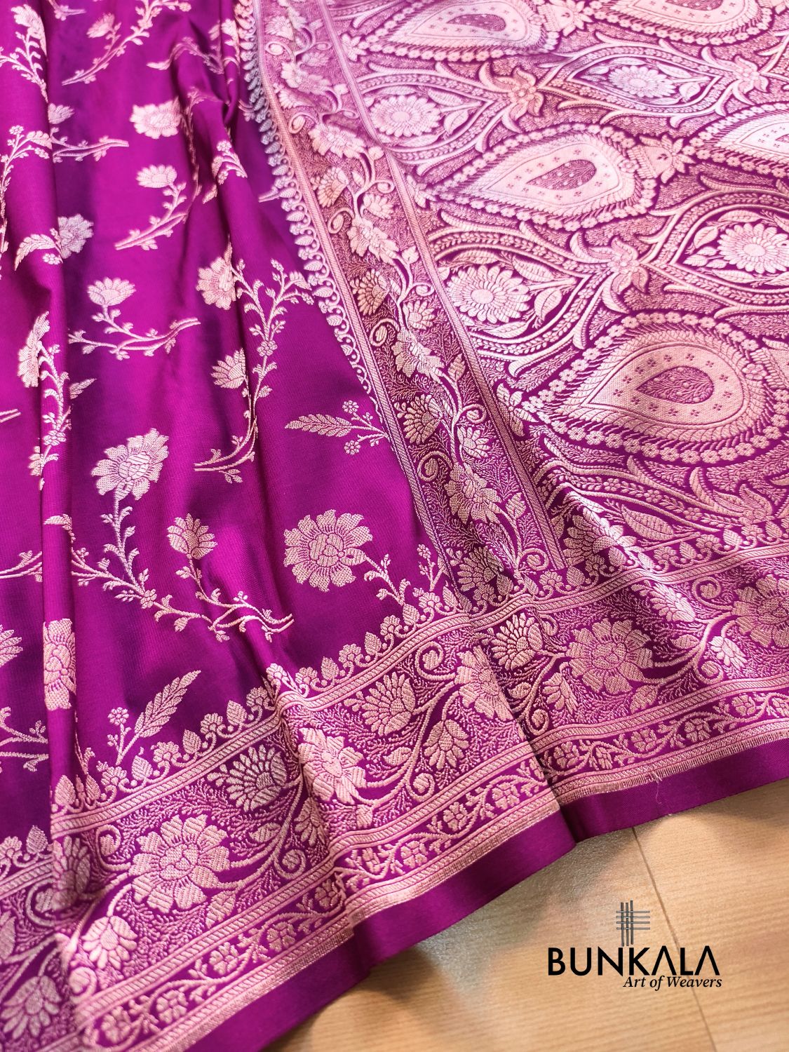 Magenta Pink Floral Jaal Banarasi Mashru Silk Saree