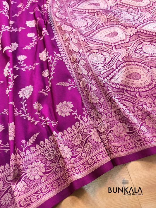 Magenta Pink Floral Jaal Banarasi Mashru Silk Saree