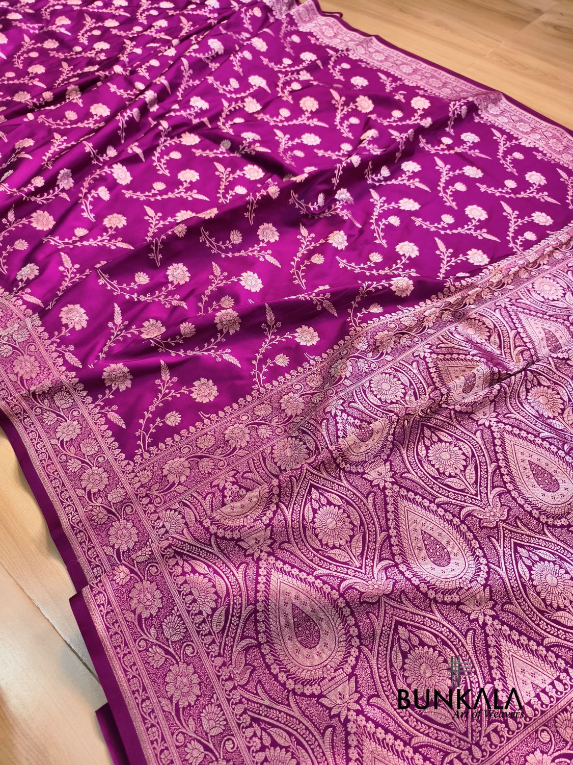Magenta Pink Floral Jaal Banarasi Mashru Silk Saree
