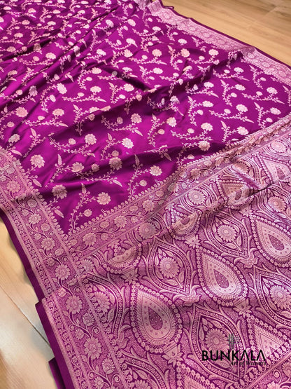 Magenta Pink Floral Jaal Banarasi Mashru Silk Saree