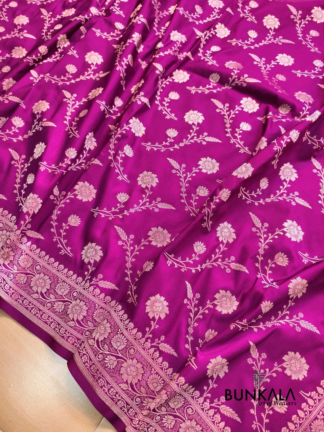 Magenta Pink Floral Jaal Banarasi Mashru Silk Saree