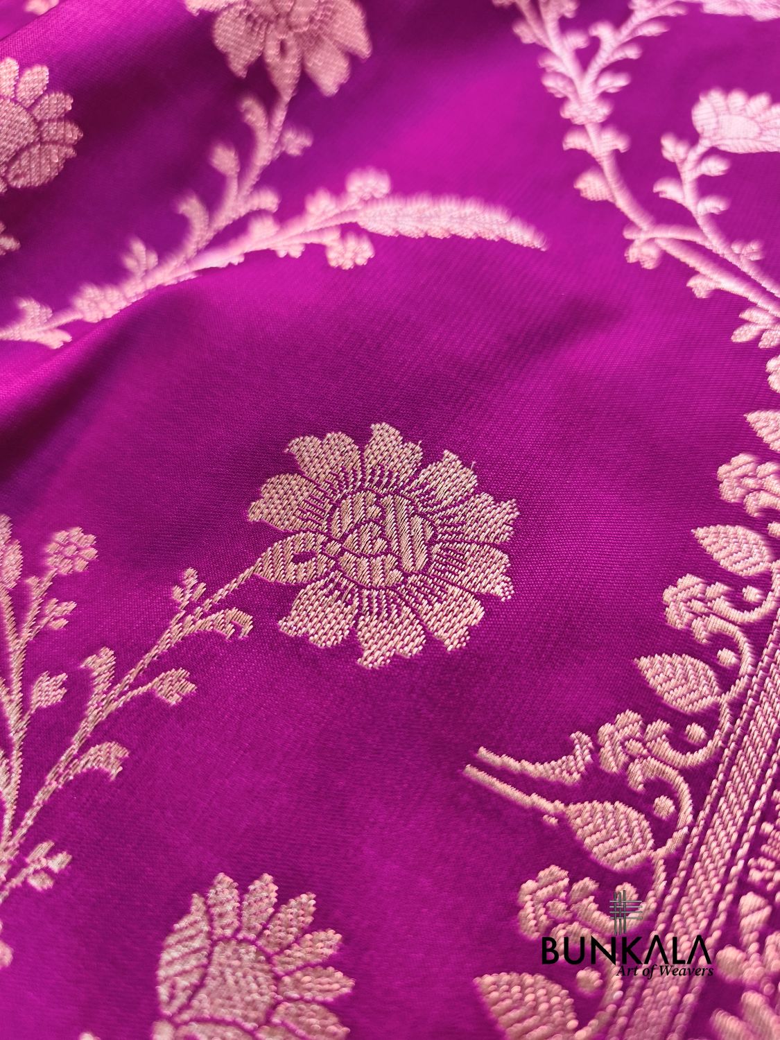 Magenta Pink Floral Jaal Banarasi Mashru Silk Saree