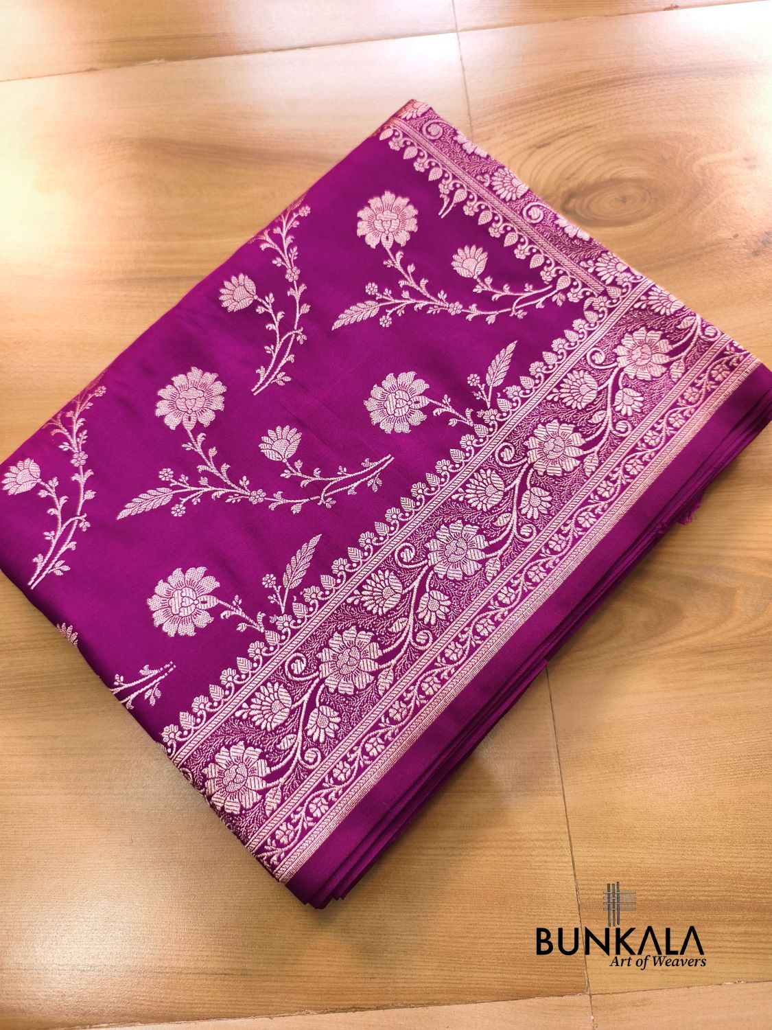 Magenta Pink Floral Jaal Banarasi Mashru Silk Saree