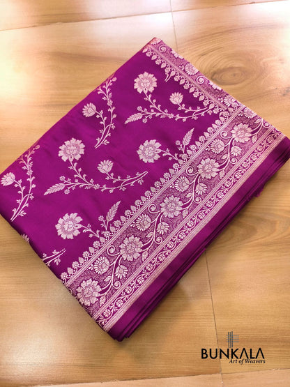 Magenta Pink Floral Jaal Banarasi Mashru Silk Saree