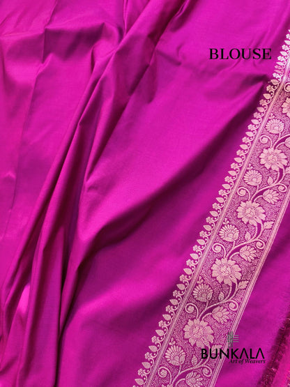 Magenta Pink Floral Jaal Banarasi Mashru Silk Saree