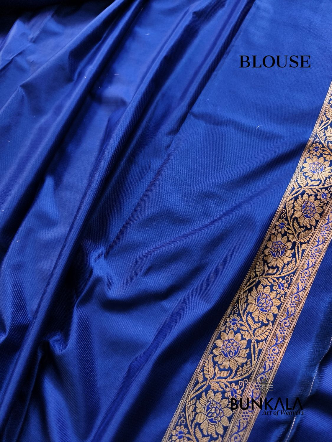 Navy Blue Floral Jaal Banarasi Mashru Silk Saree 