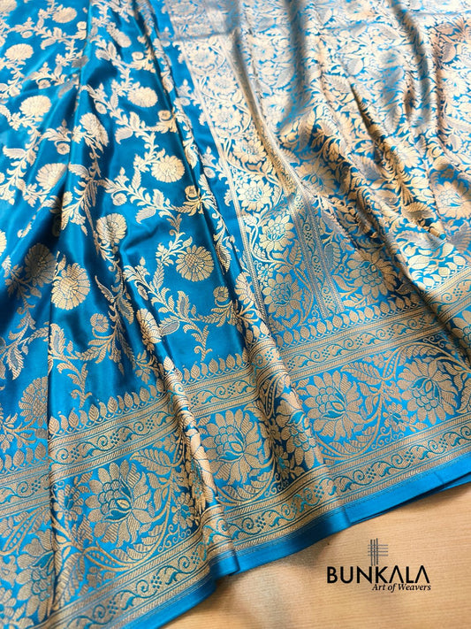 Light Blue Floral Jaal Banarasi Mashru Silk Saree 