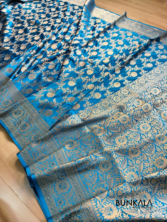 Light Blue Floral Jaal Banarasi Mashru Silk Saree 