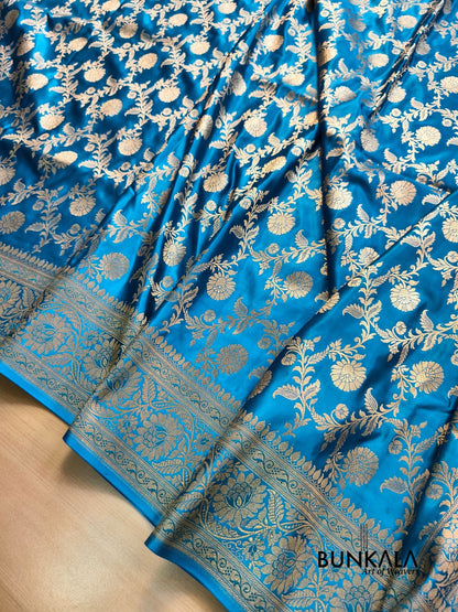 Light Blue Floral Jaal Banarasi Mashru Silk Saree 