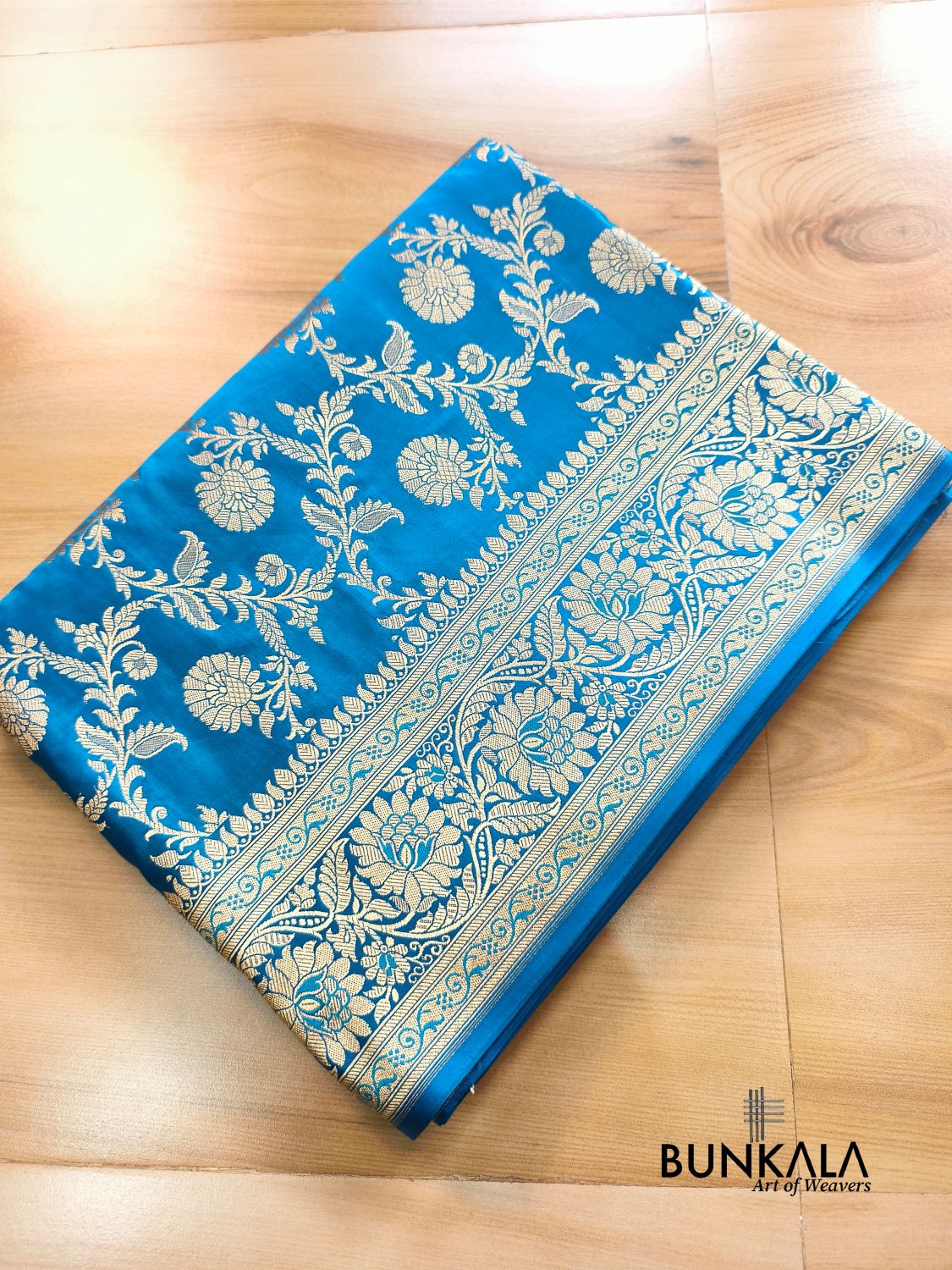 Light Blue Floral Jaal Banarasi Mashru Silk Saree 
