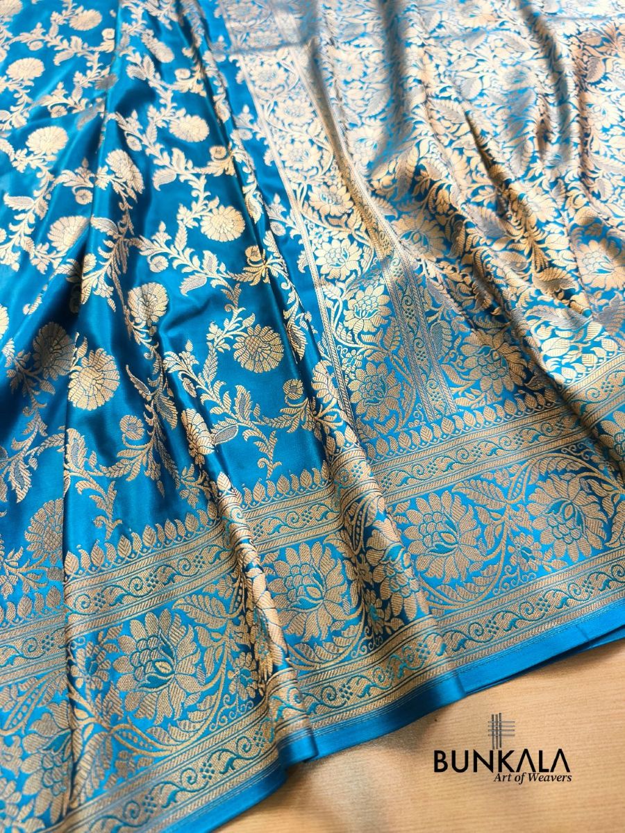 Light Blue Floral Jaal Banarasi Mashru Silk Saree